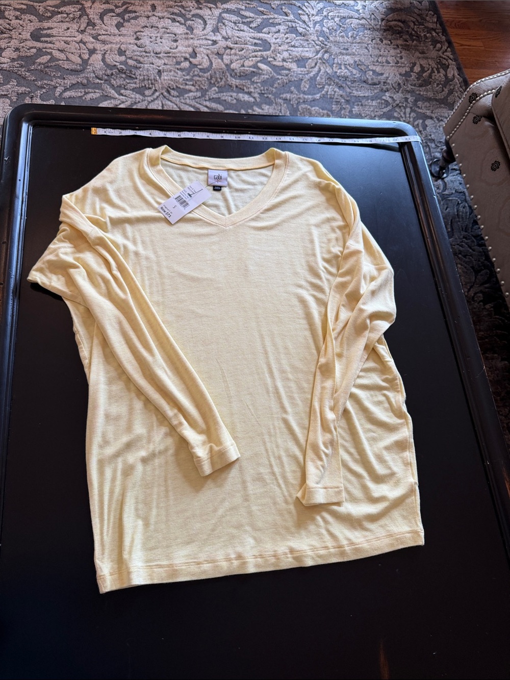 Cabi serenity tee Pale Yellow V-Neck Lightweight Long Sleeve Top